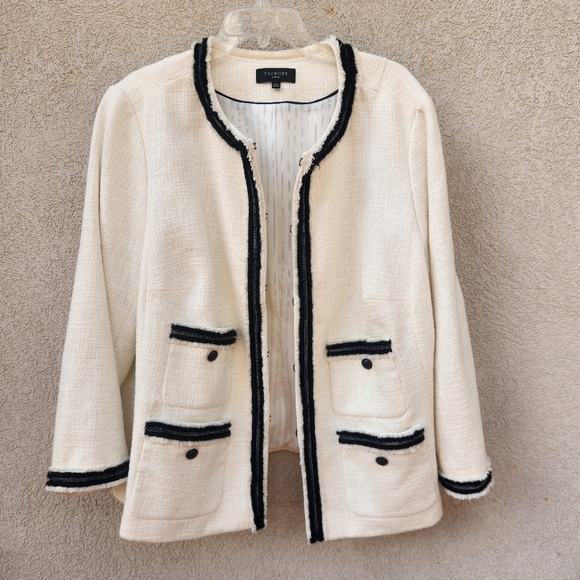 TALBOTS Women's Provence Blazer Plus Size 22 White Piping Tweed Jacket Classic - Picture 7 of 12